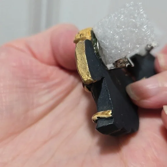 Gold and Black Christamas Angel Eartings  Clip On Earrings - Picture 7 of 12